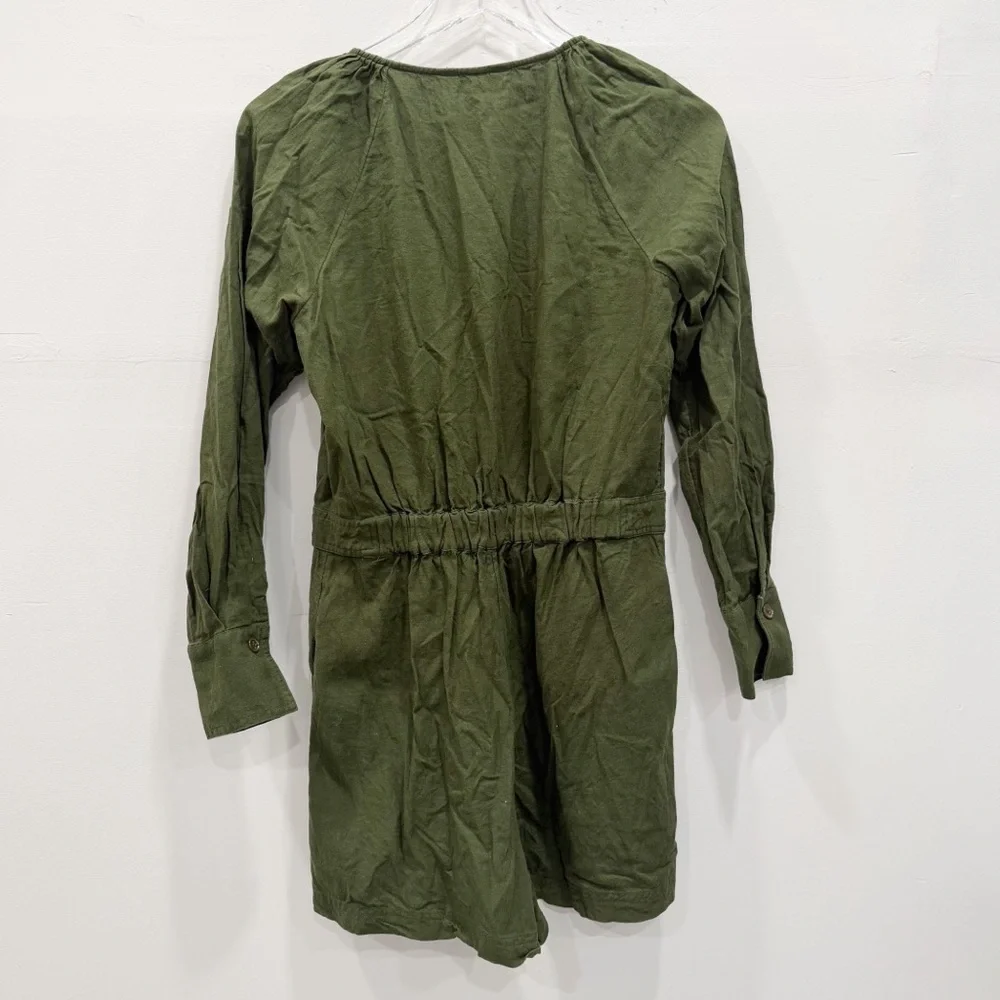 Banana Republic Linen Blend Utility Romper Green Long Sleeve Small Petite